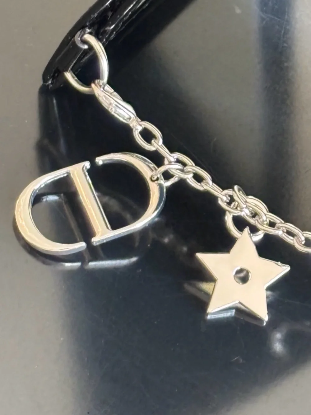 Dior Black Patent Mirror w/ Charms + Box